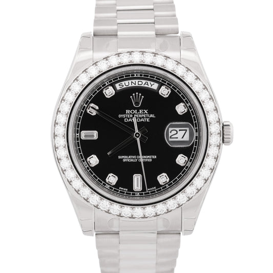 NOS STICKERED PAPERS Rolex Day-Date II President FACTORY DIAMOND 41mm 218349 BOX
