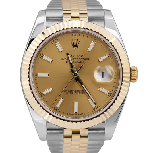PAPERS Rolex DateJust 41 CHAMPAGNE 18K Gold Steel JUBILEE 41mm 126333 Watch BOX