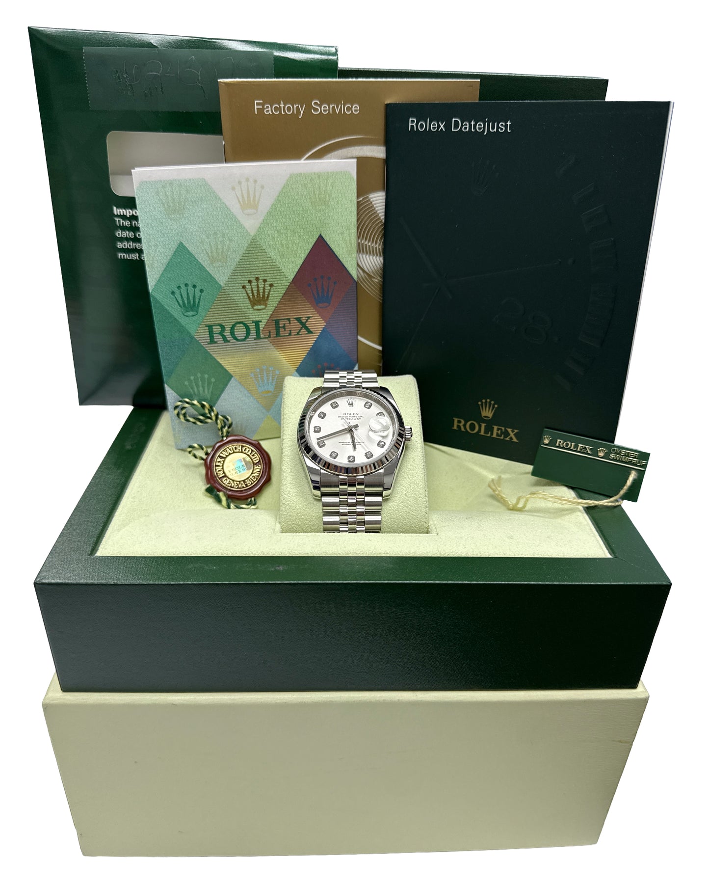PAPERS Rolex DateJust 36mm SILVER DIAMOND Stainless Steel JUBILEE 18K 116234 BOX