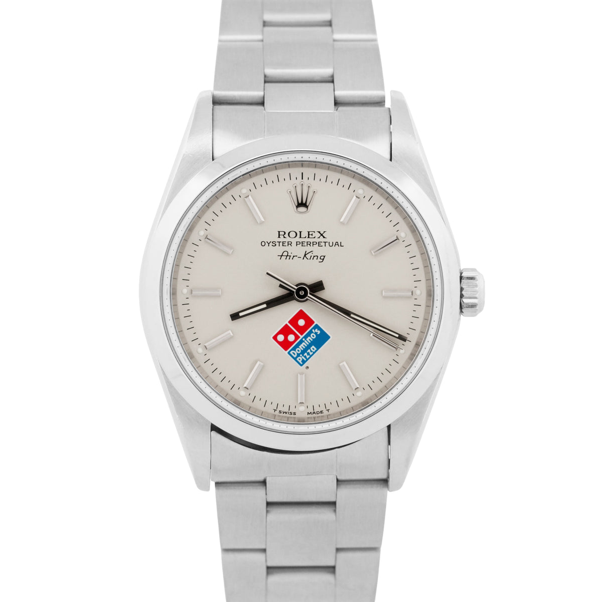 1999 Rolex Oyster Perpetual Air-King 14000 Silver Dominos Steel 34mm Watch