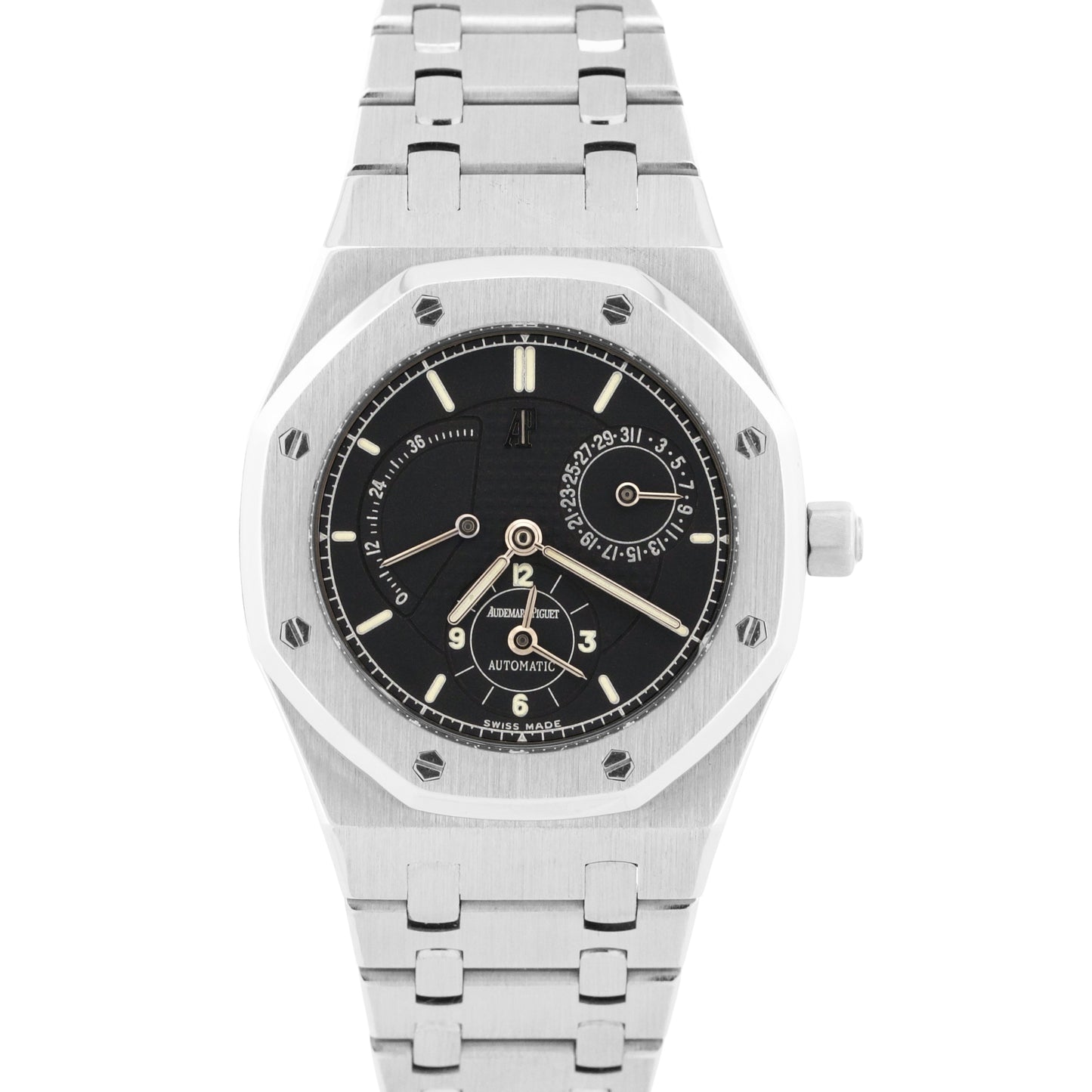 PAPERS Audemars Piguet Royal Oak Dual Time BLACK 36mm Steel 25730ST Watch BOX