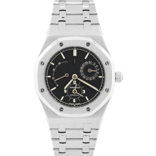 PAPERS Audemars Piguet Royal Oak Dual Time BLACK 36mm Steel 25730ST Watch BOX