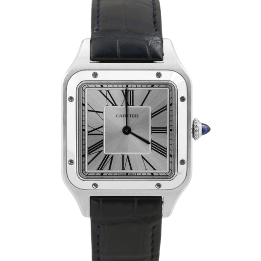 MINT 2024 PAPERS Cartier Santos Dumont SILVER Leather 4240 WSSA0022 31.4mm BOX