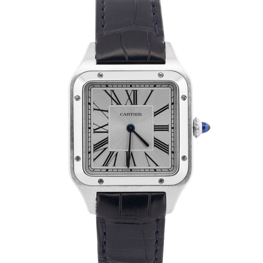 MINT PAPERS Cartier Santos Dumont SILVER Leather Quartz 4228 WSSA0022 31.4mm BOX