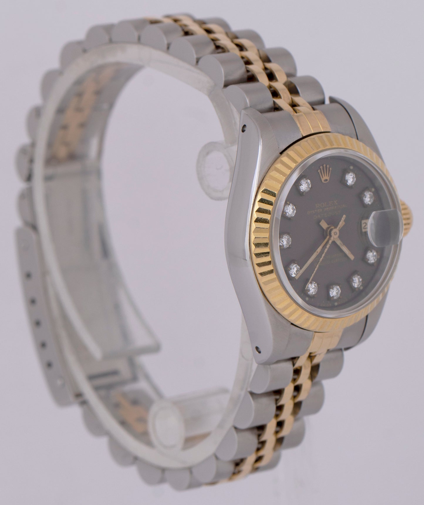 MINT Ladies Rolex DateJust DIAMOND Two-Tone 18K Gold Fluted 26mm Watch 69173
