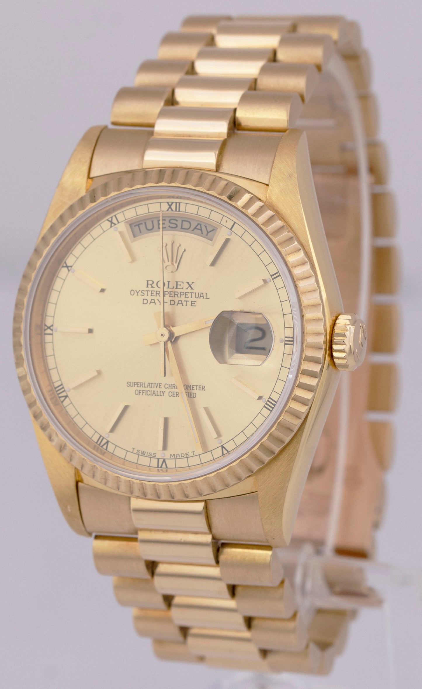 MINT Rolex Day-Date President PAPERS 36mm Double Quickset 18K Watch 18238 B+P