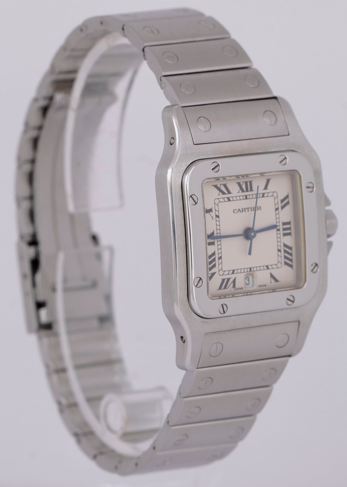 PAPERS Ladies Cartier Santos Galbee Quartz 29mm Steel Watch White 1564 W20025D6