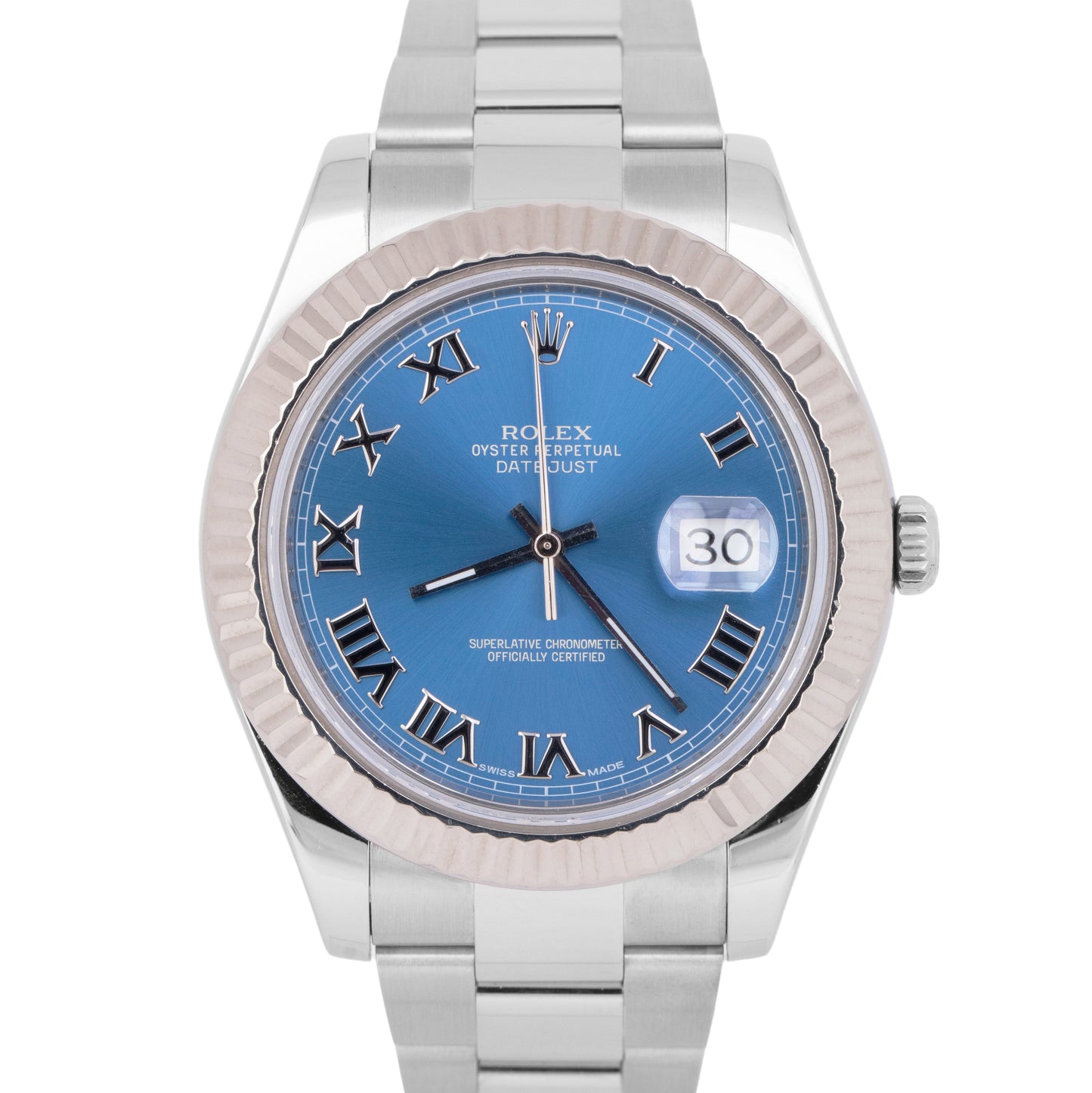 MINT Rolex Datejust II Azzurro Blue Dial 41MM Steel 18K White Gold Watch 116334