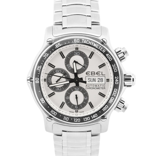 Ebel 1911 Discovery WHITE Chronograph Day Date Stainless Steel 43mm E9750L62