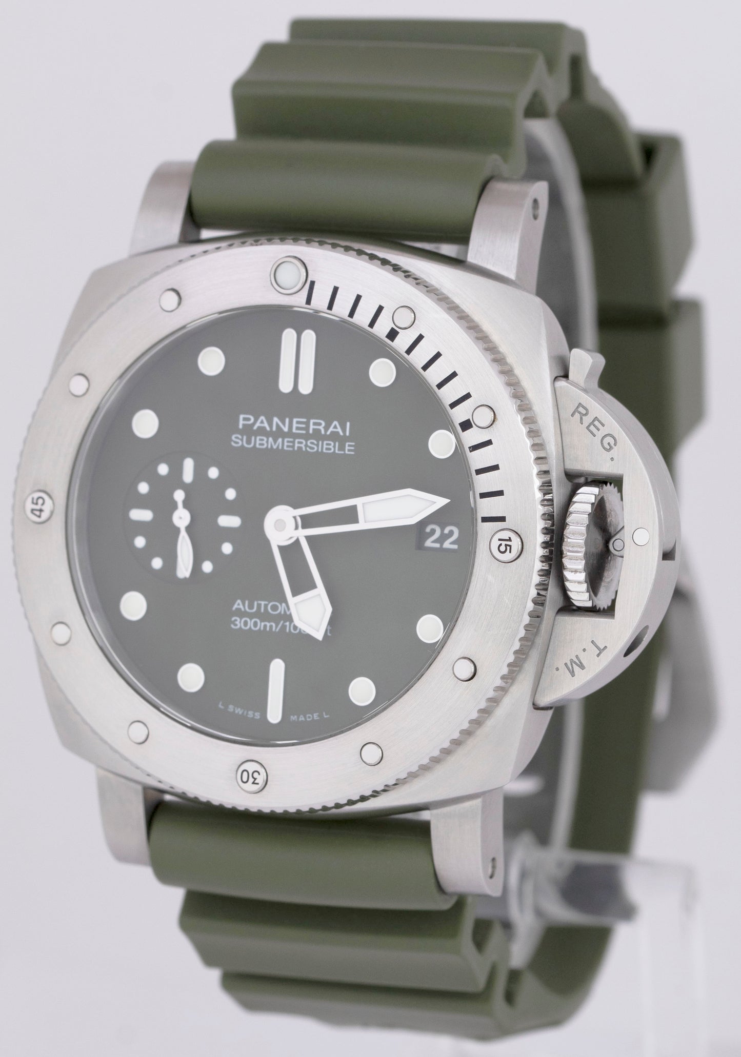 Panerai PAM01055 Submersible VERDE MILITARE PAPERS Green Steel 42mm Watch B+P
