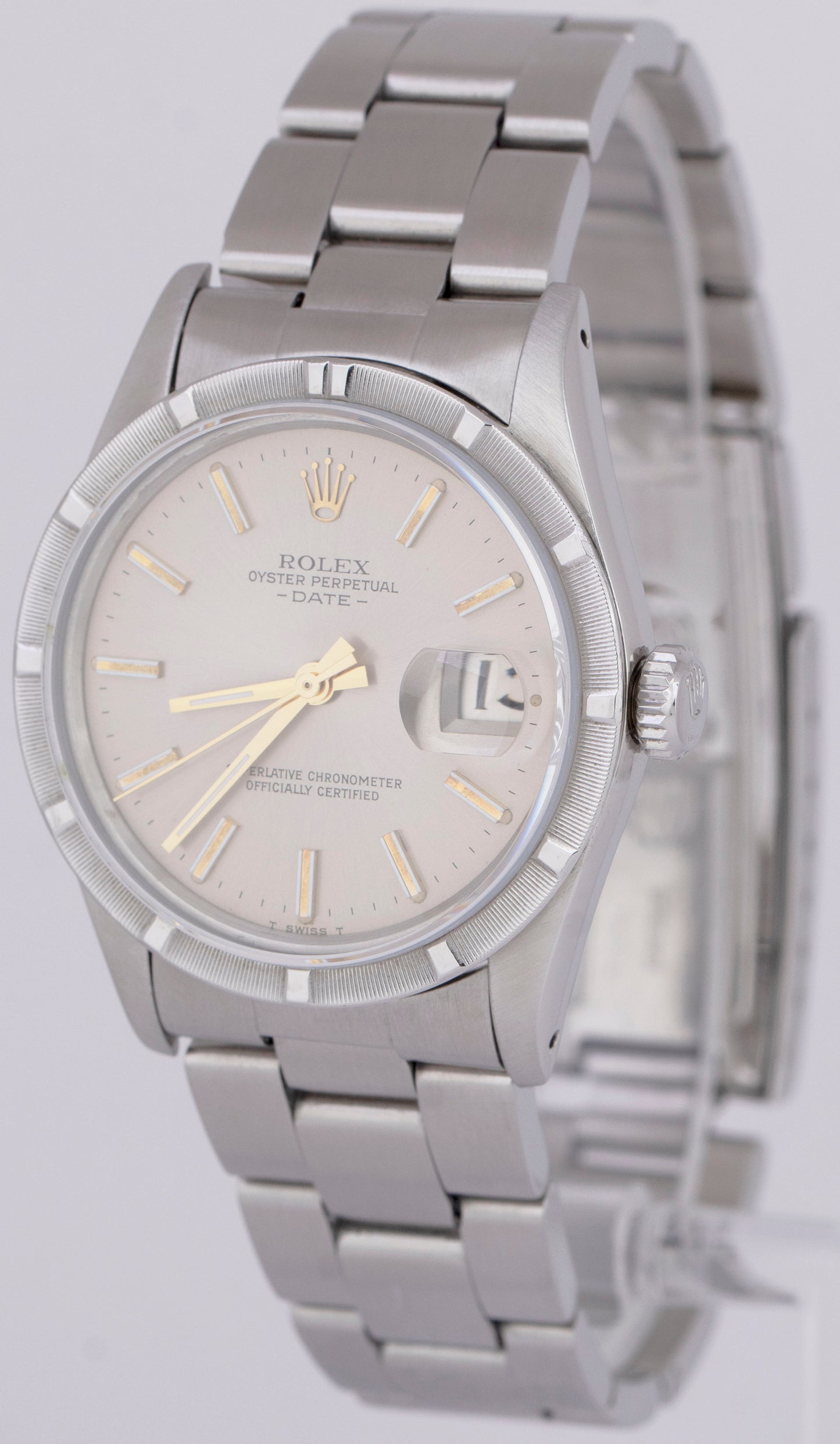 MINT 1981 Rolex Oyster Perpetual Date Quickset Silver 15010 34mm Stainless Watch