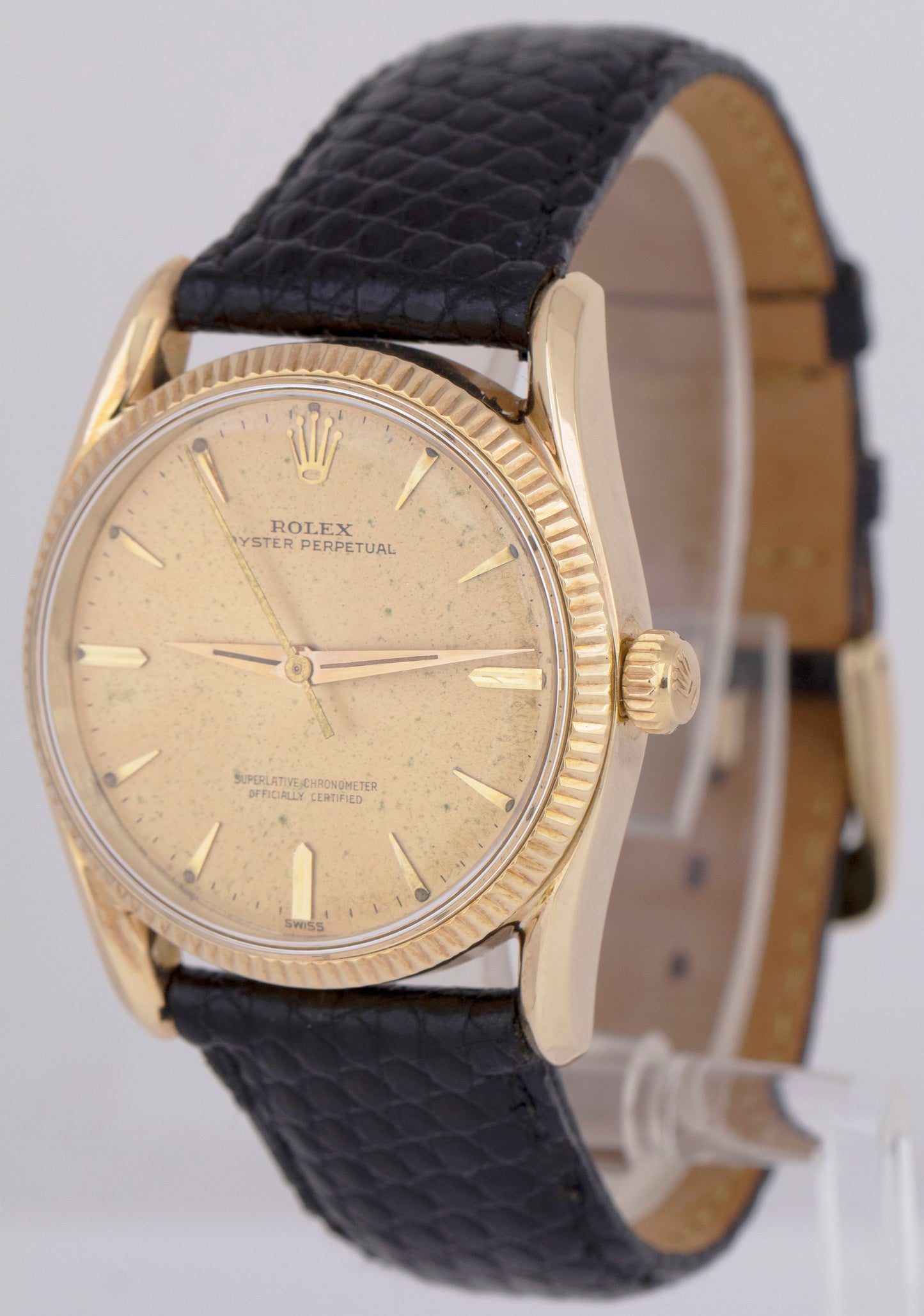 1952 Rolex Oyster Perpetual Bombay 14K Gold Champagne Automatic 33mm Watch 1011