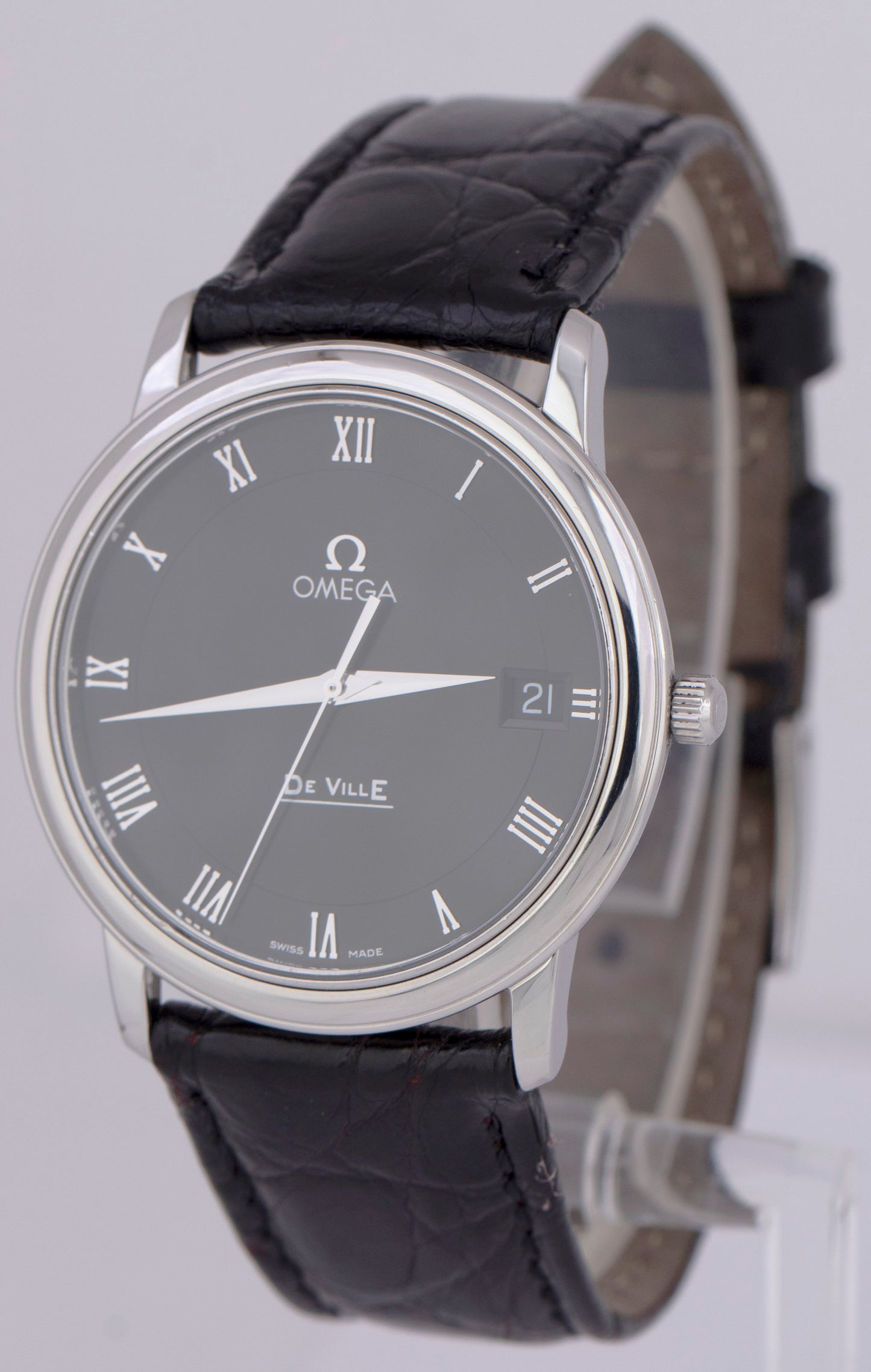 Omega De Ville Prestige PAPERS 34.4mm 4810.52.01 Leather Quartz Steel Watch B+P