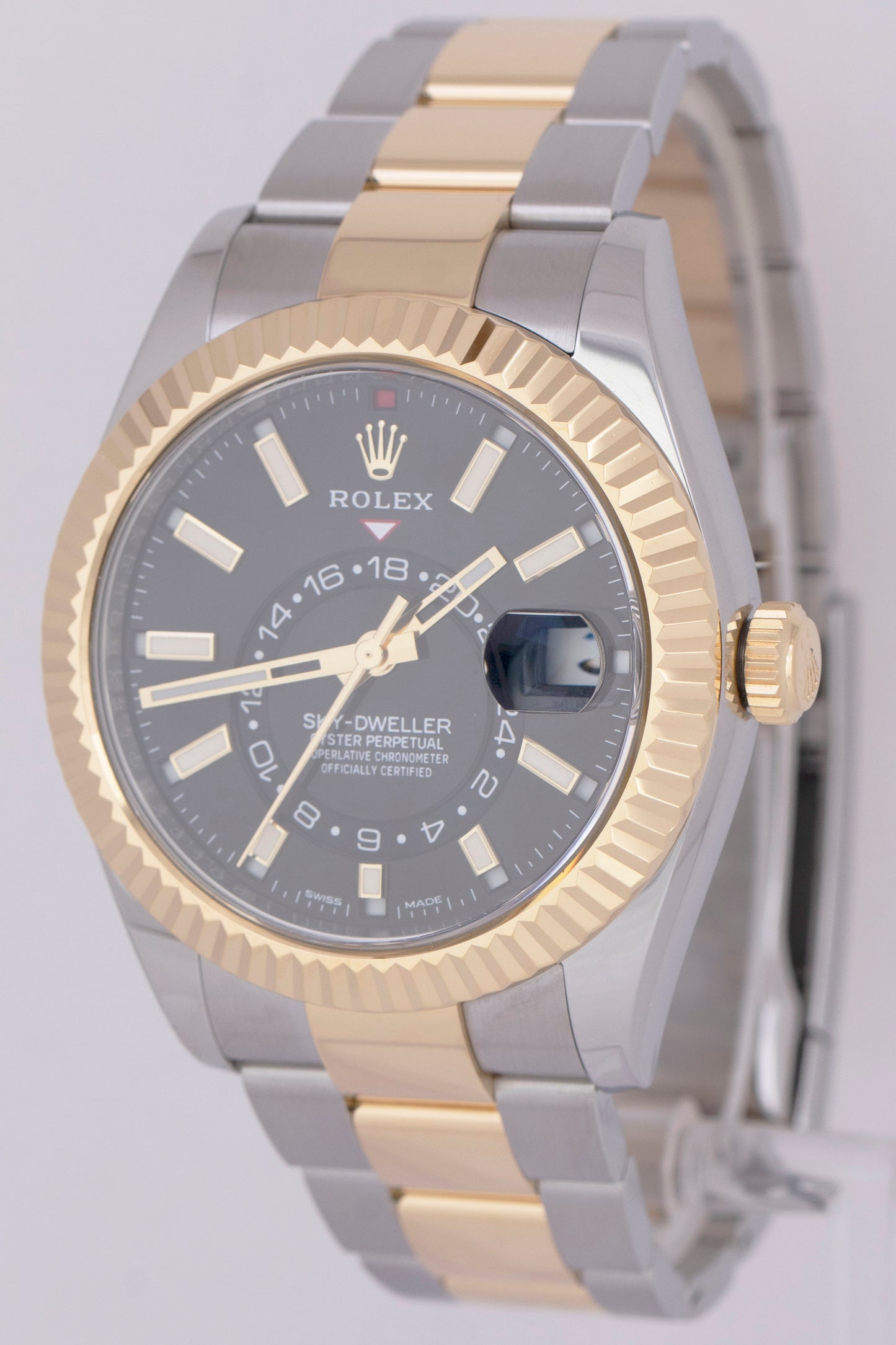 MINT Rolex Sky-Dweller PAPERS Black Two-Tone Gold Steel 42mm Oyster 326933 B+P