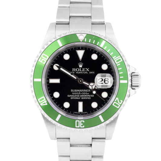 UNPOLISHED Rolex Submariner Date KERMIT Green 16610 LV Stainless Steel Watch