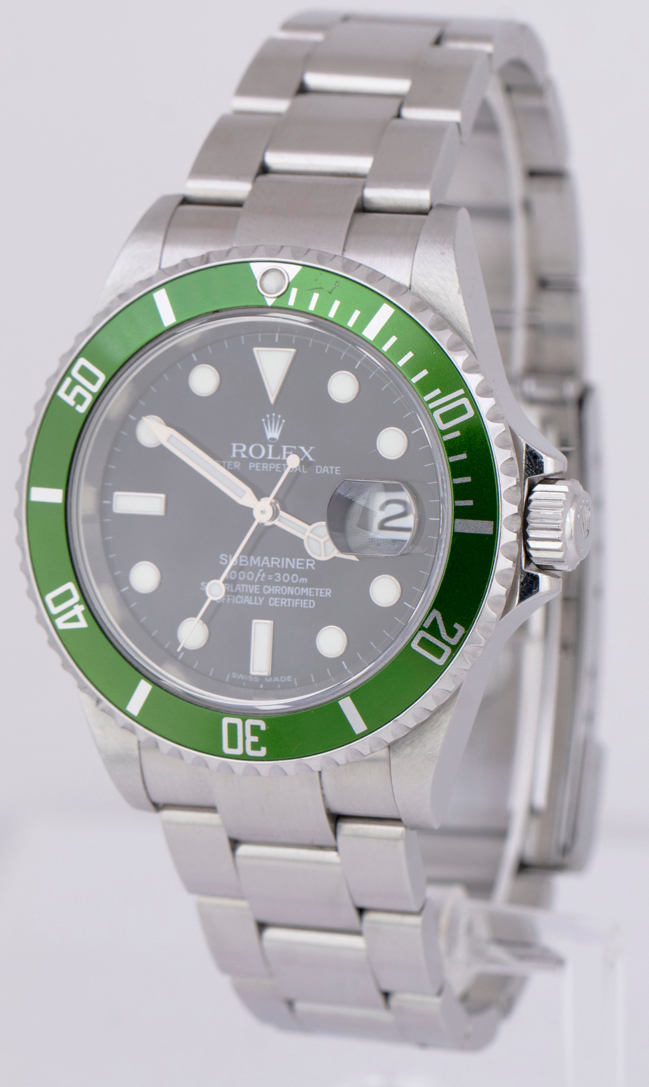 UNPOLISHED Rolex Submariner Date KERMIT Green 16610 LV Stainless Steel CollectorsWatches