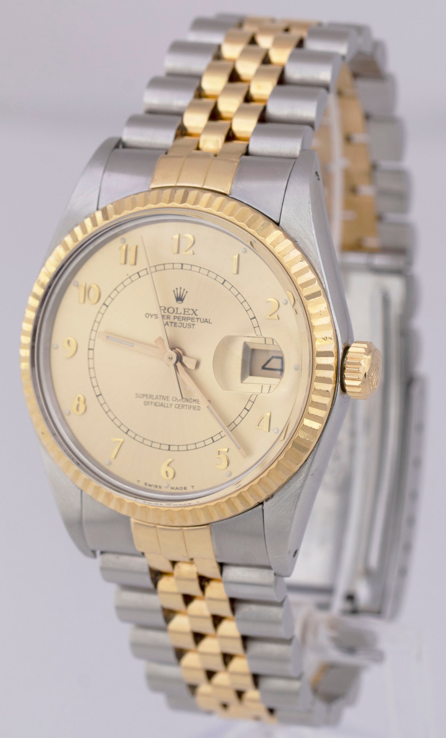 UNPOLISHED Rolex DateJust 36mm PAPERS Champagne BOILER GAUGE Two-Tone 16013 B+P