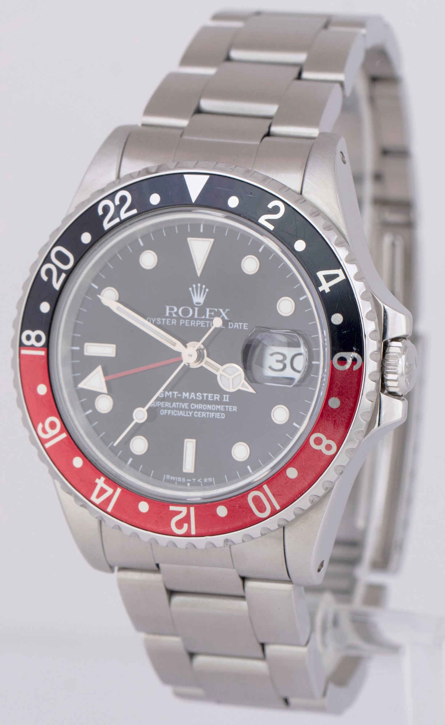 MINT 1989 Rolex GMT-Master II COKE Stainless Steel Black Red Oyster Watch 16710
