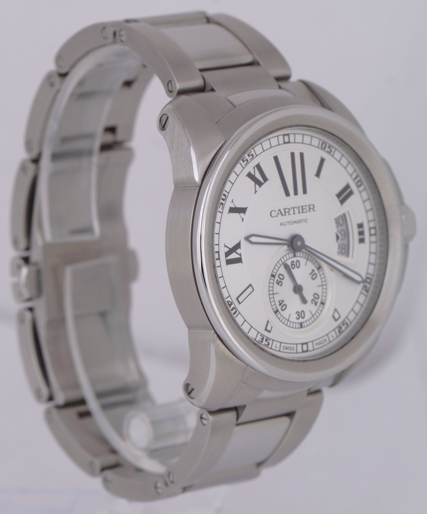MINT Men's Cartier Calibre White Roman 42mm Stainless Date Watch 3389 / W7100015