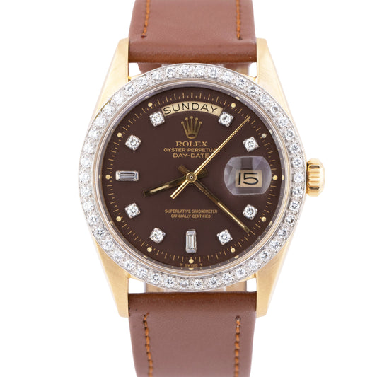 MINT VINTAGE Rolex Day-Date President DIAMOND Brown 36mm 18K Gold Watch 1803