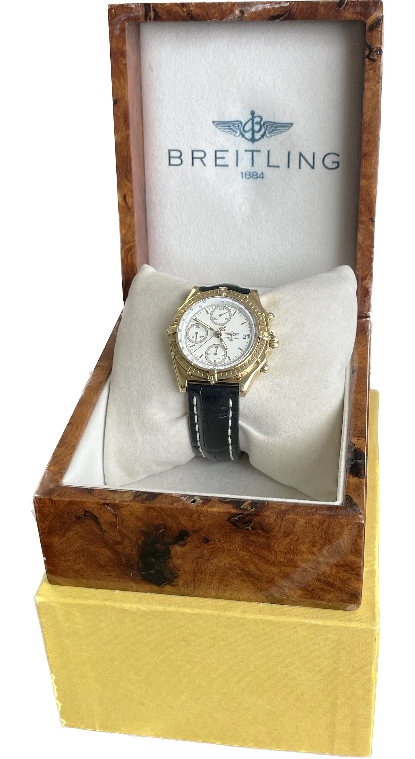 UNPOLISHED Breitling Chronomat White 40mm K13048 18K Yellow Gold Chronograph BOX