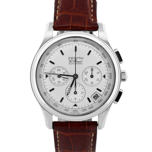 Zenith El Primero Chronograph Automatic SILVER Steel Leather 38mm 90/01.0500.400
