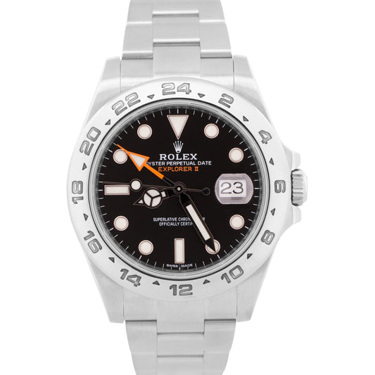 Rolex Explorer II 42mm BLACK Stainless Steel Orange Automatic Watch 216570
