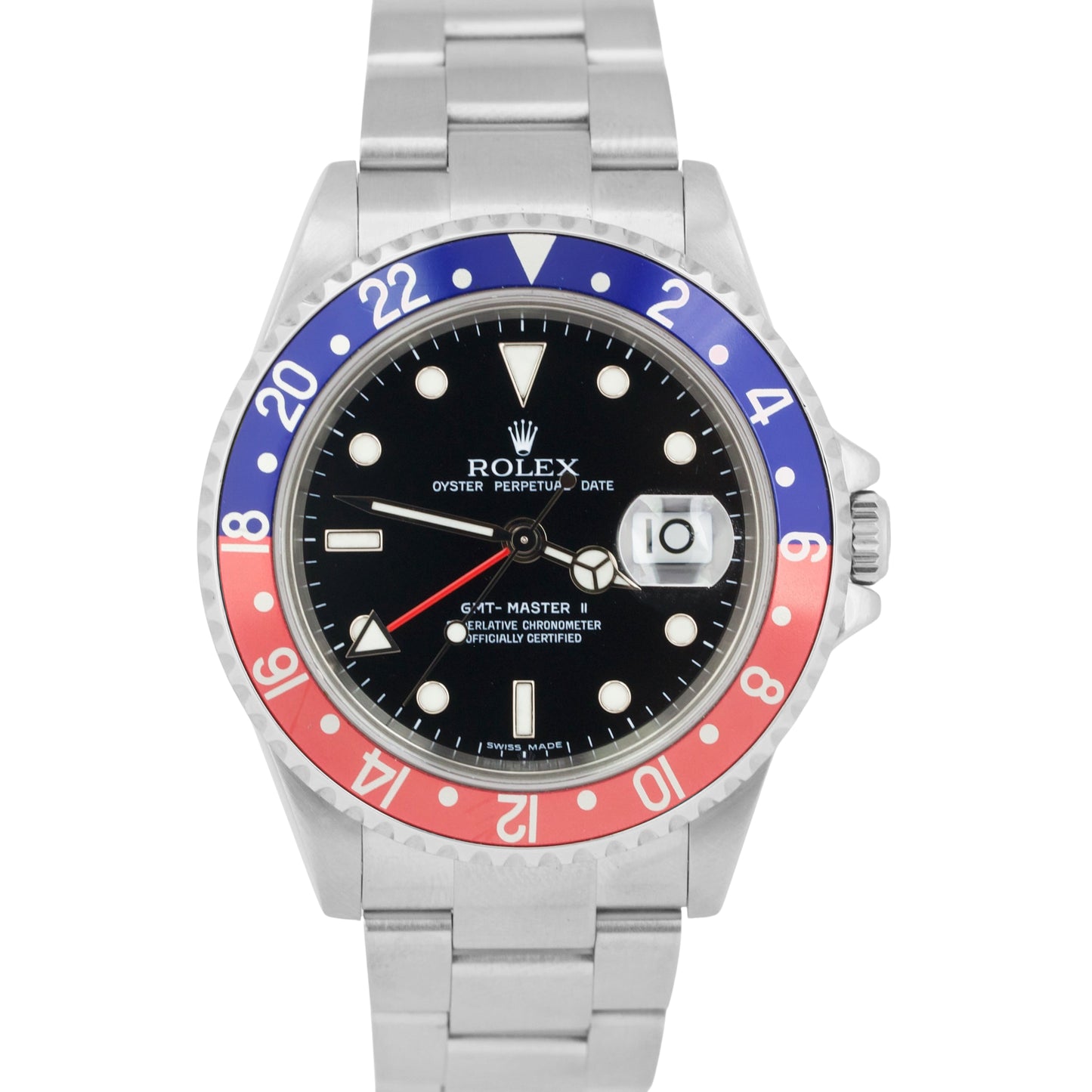 MINT Rolex GMT-Master II PEPSI Red Blue ERROR STICK Steel NO HOLES 40mm 16710