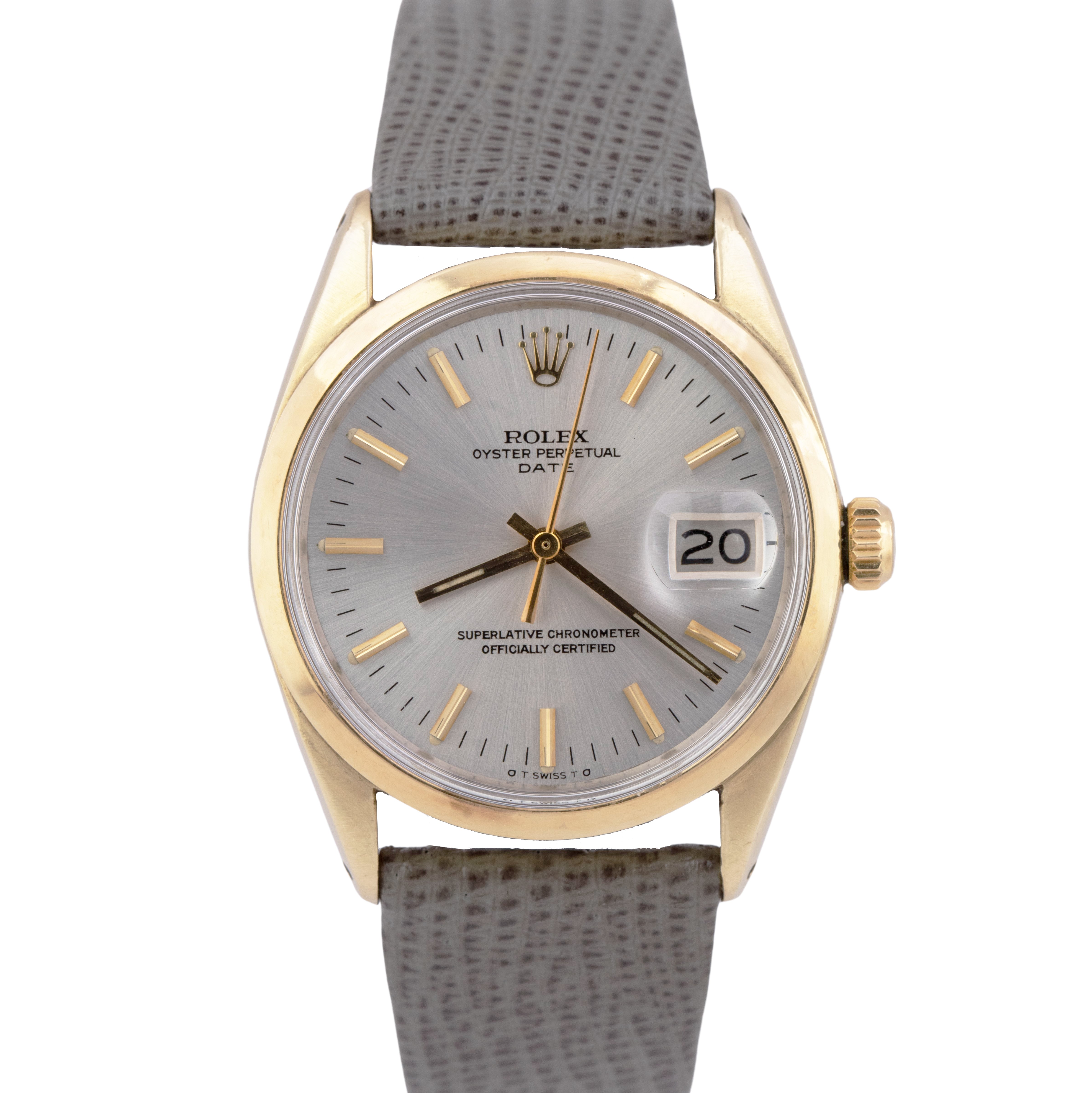 1973 Gold Shell Rolex Oyster Perpetual Date 34mm Silver Sigma Auto