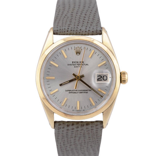1956 Gold Shell Rolex Oyster Perpetual Date 34mm Silver Sigma Watch 1550