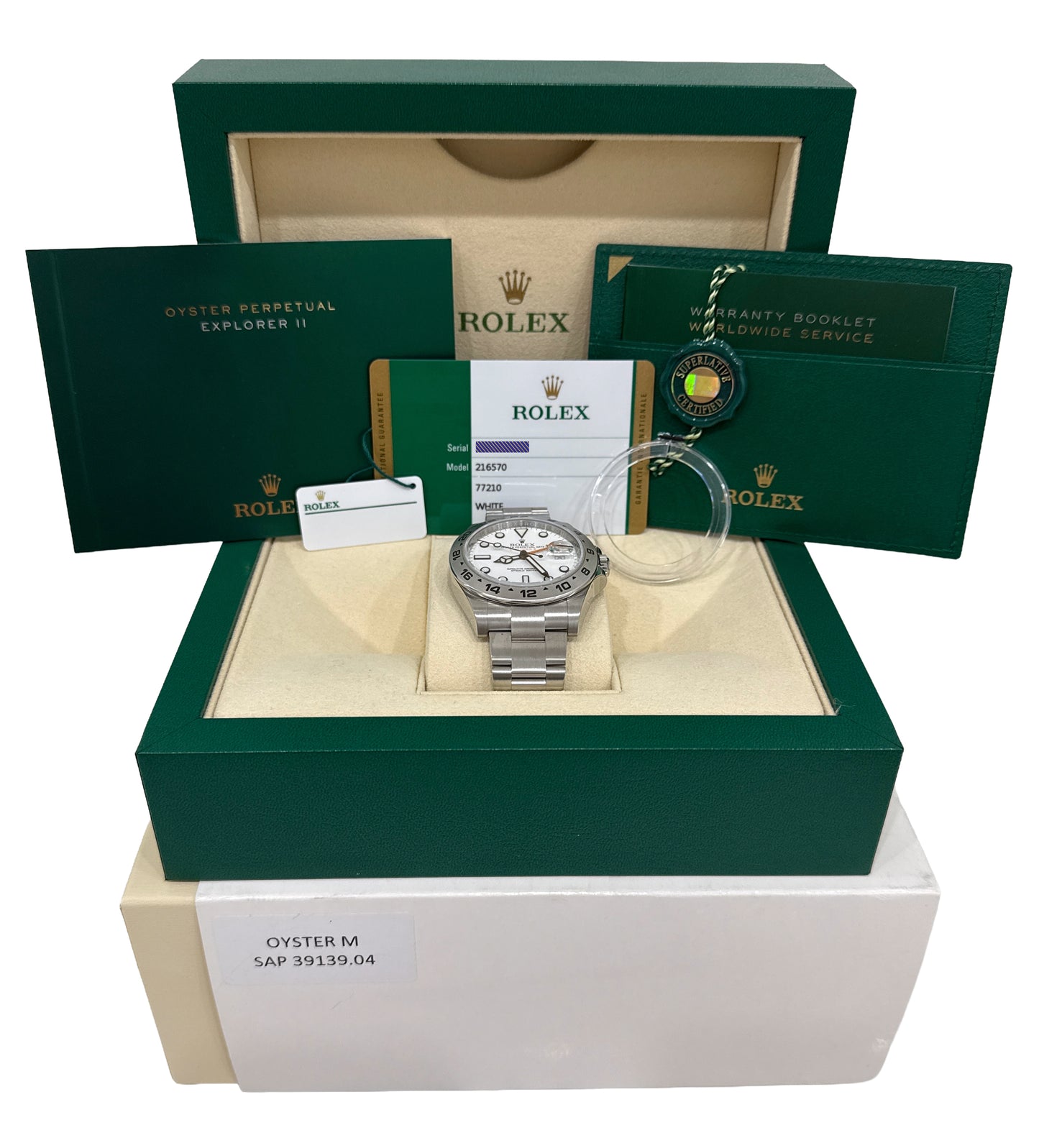 PAPERS Rolex Explorer II 42mm POLAR WHITE Steel Orange GMT Date Watch 216570 BOX