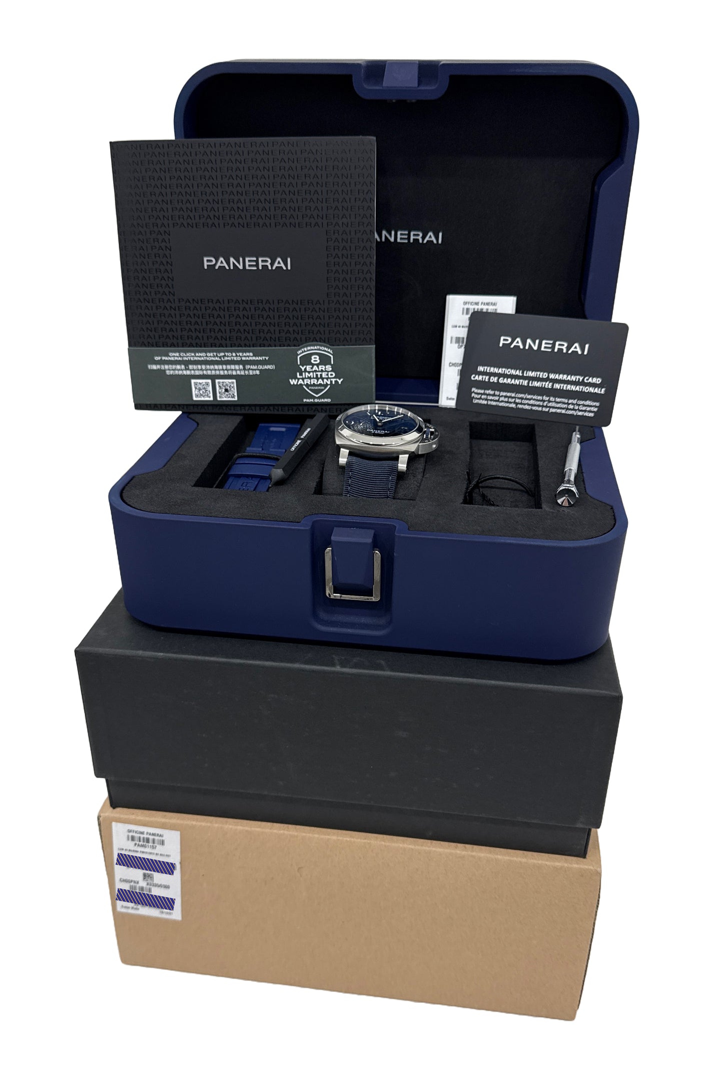 2022 PAPERS Panerai Luminor Marina BLU PROFONDO e-Steel Blue 44mm PAM01157 BOX