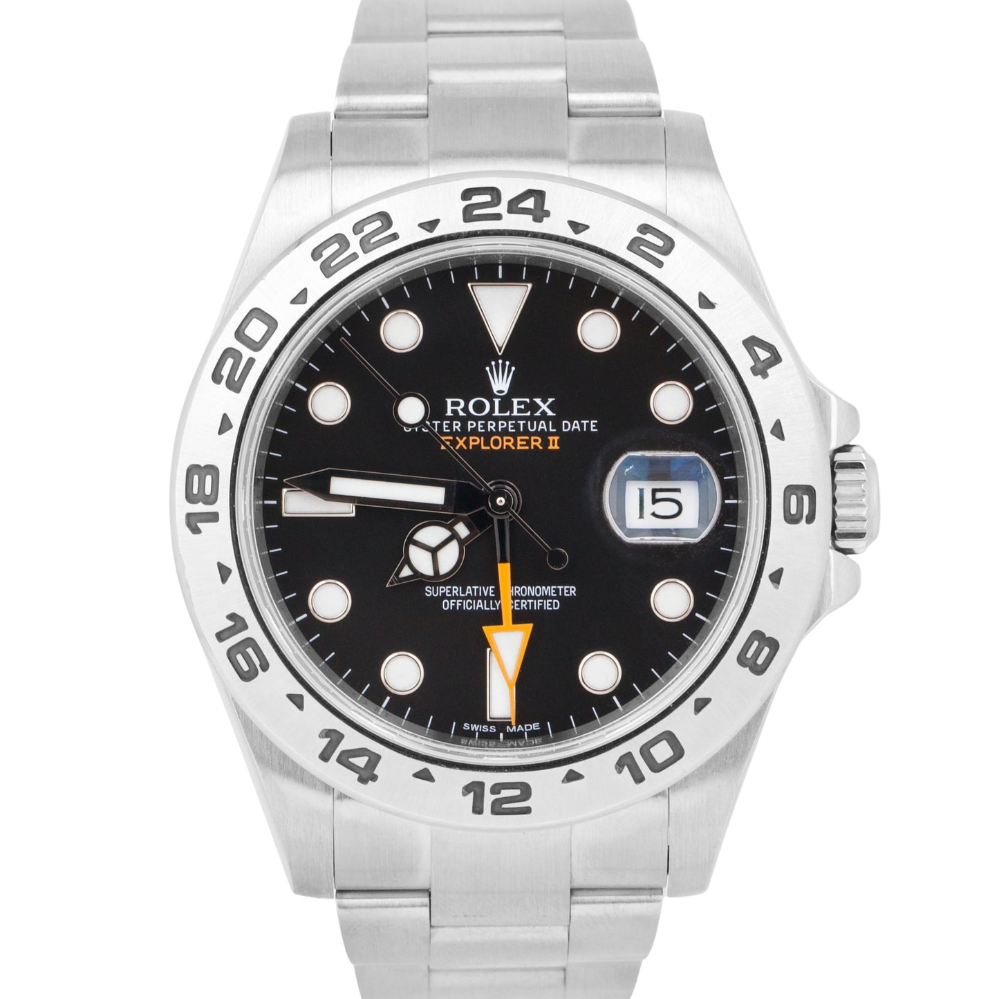 Rolex Explorer II Black Orange Stainless Steel GMT Date 42mm Oyster Watch 216570