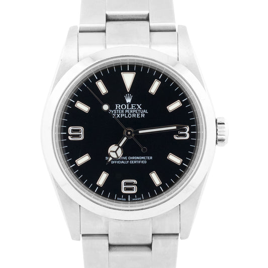 UNPOLISHED PAPERS Rolex Explorer I Black 36mm 3-6-9 Stainless MK2 114270 BOX