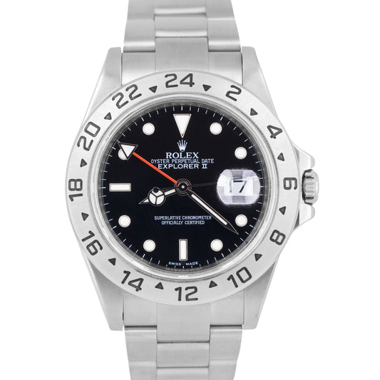 Rolex Explorer II Black REHAUT 40mm 3186 Stainless Steel Date GMT Watch 16570