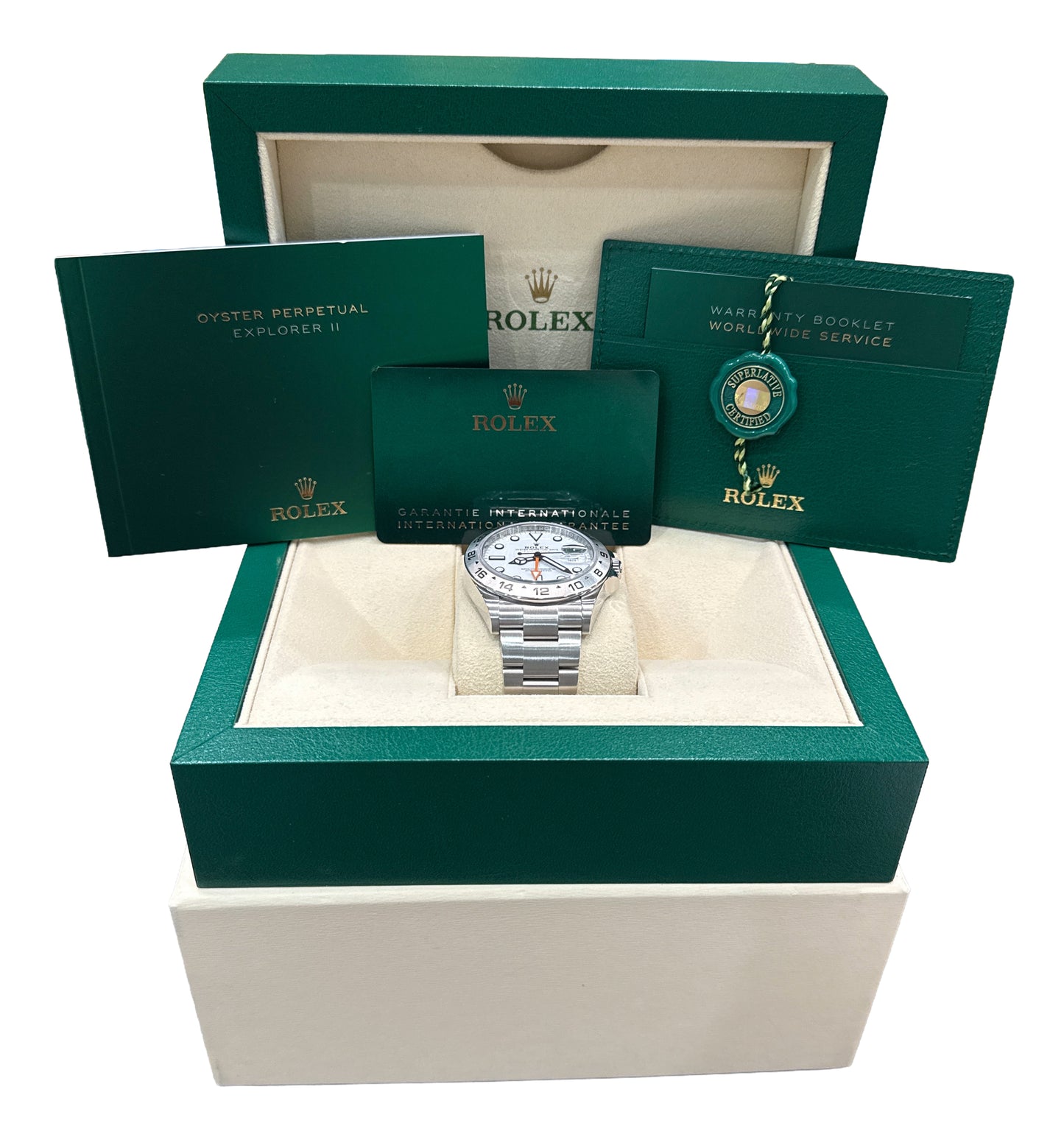 2022 PAPERS Rolex Explorer II 42mm POLAR WHITE Date GMT Steel 226570 Watch BOX