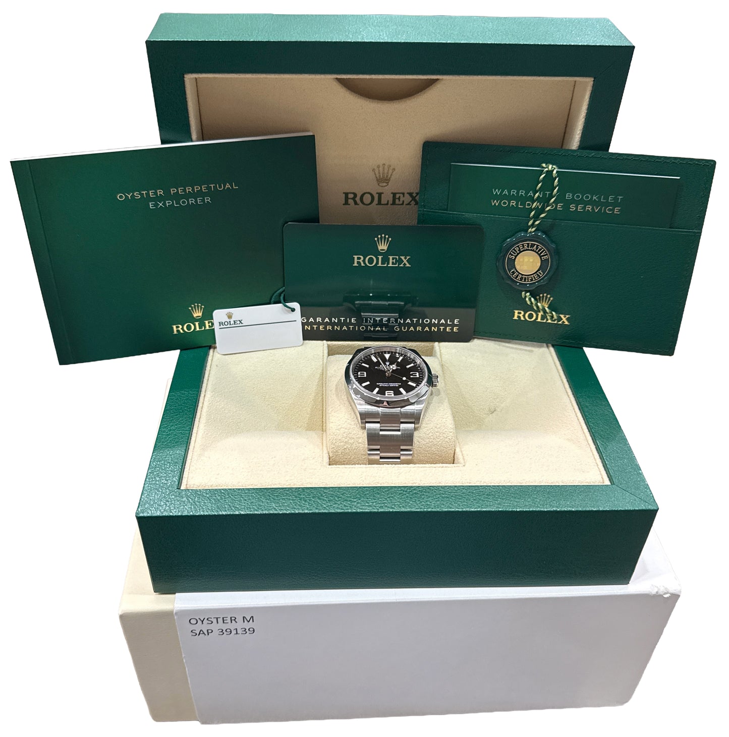 2023 PAPERS Rolex Explorer I BLACK 36mm Stainless Steel 3-6-9 Watch 124270 BOX