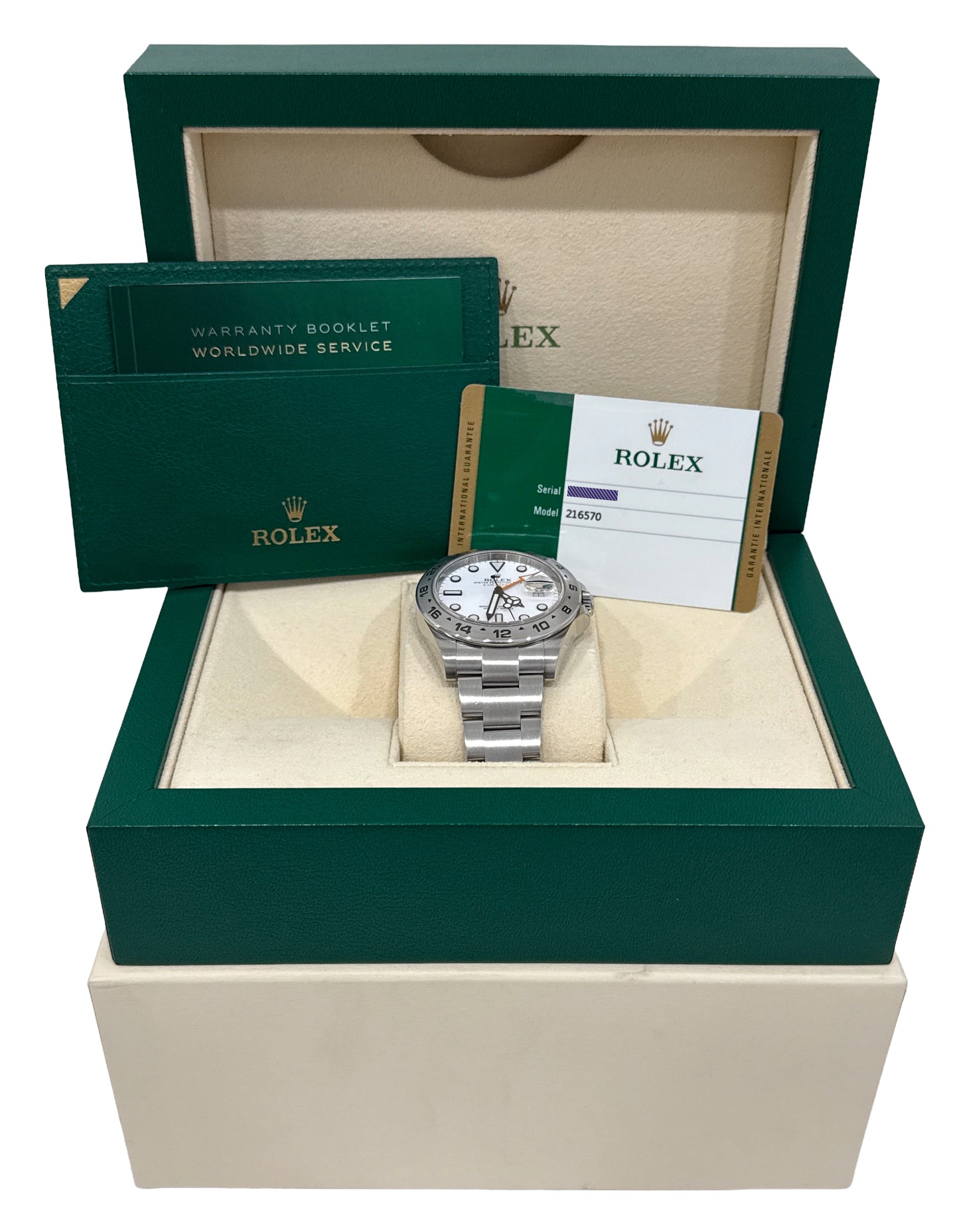 2015 PAPERS Rolex Explorer II 42mm POLAR WHITE Orange Stainless Steel 216570 BOX