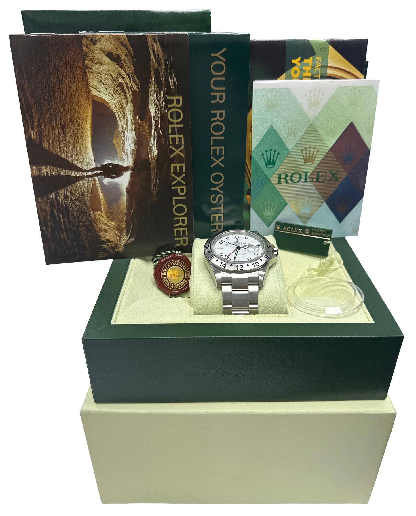 NOS SEALED UNWORN Rolex Explorer II 16570 40mm POLAR WHITE NO-HOLES Watch CARD