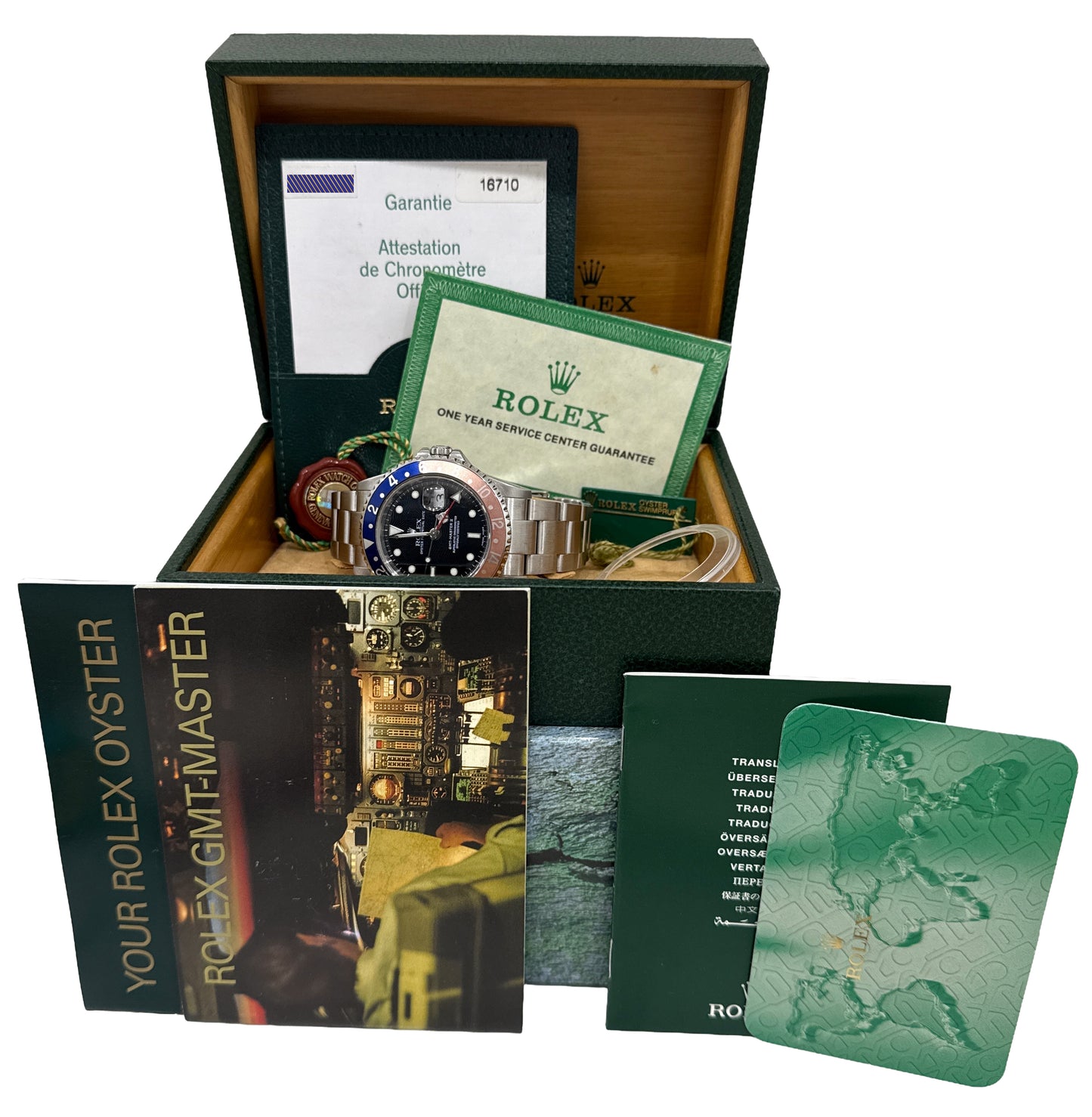 2003 PAPERS Rolex GMT-Master II FADED PEPSI Red Blue Steel OYSTER 16710 BOX