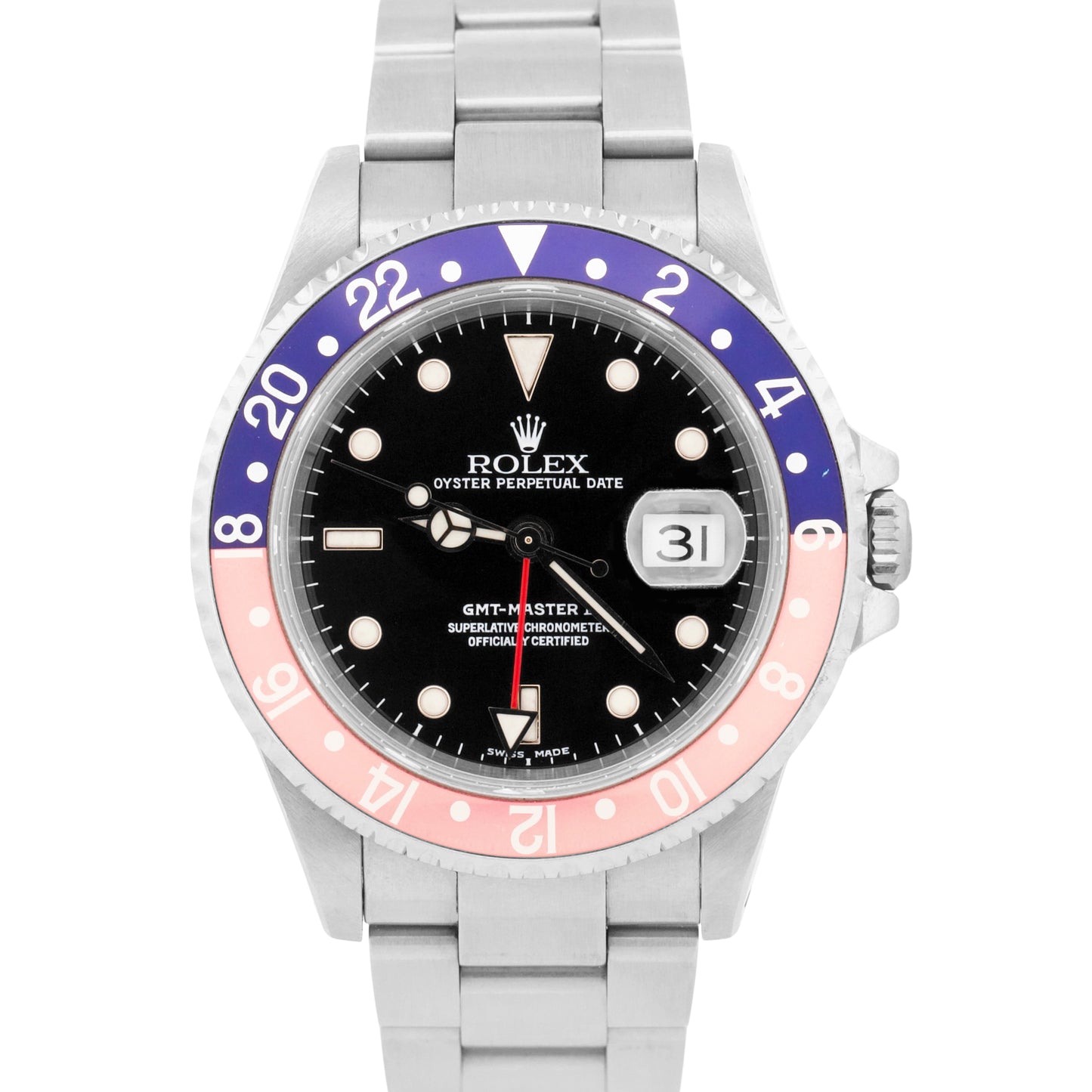 1999 Rolex GMT-Master II 40mm FADED PEPSI Red Blue Steel OYSTER 16710 Watch BOX