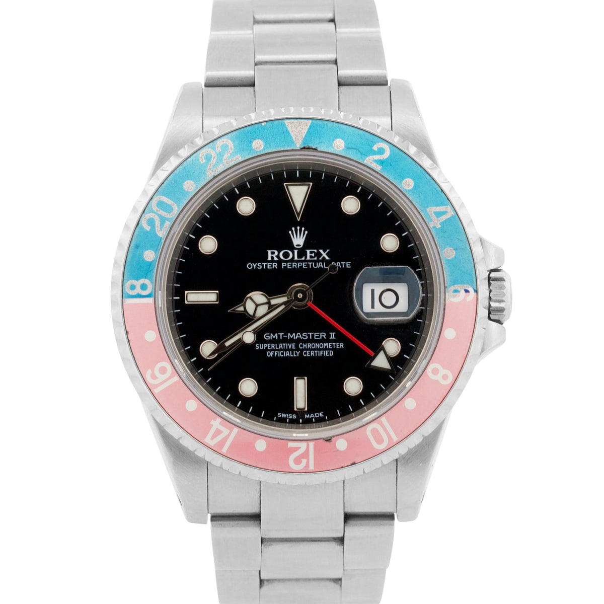 Rolex GMT-Master II 16710 40mm Faded Pepsi Red Blue Stainless Steel Oyster Watch