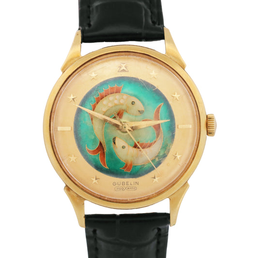 RARE VINTAGE GUBELIN Ipso Matic CLOISONNE ENAMEL FISH 35mm 18K Gold Automatic