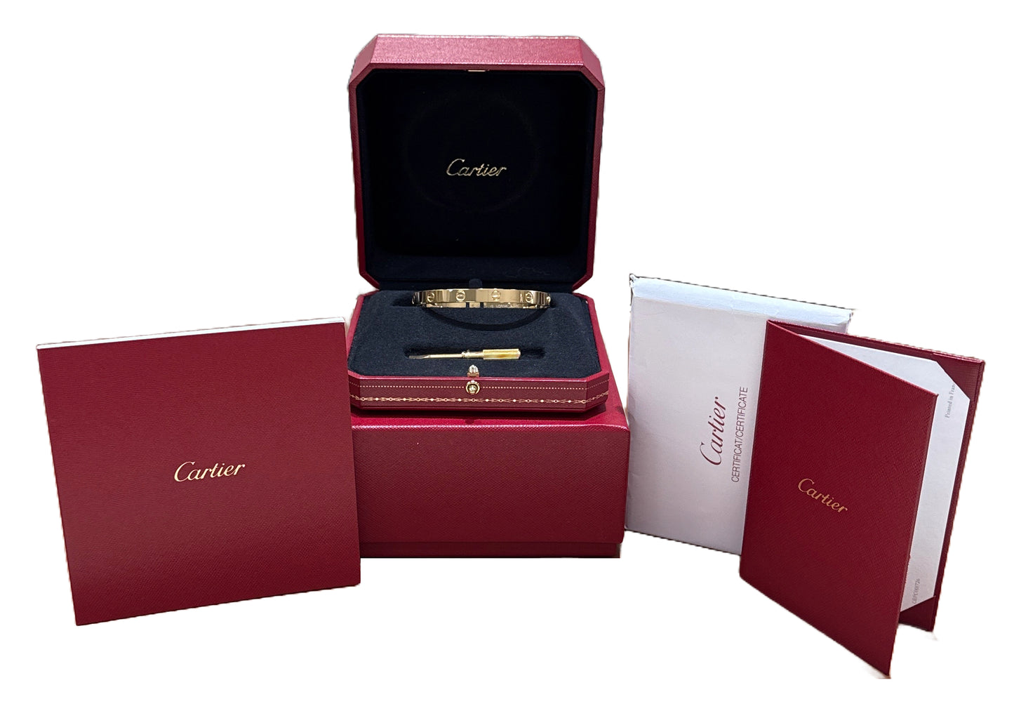 NEW 2023 PAPERS Cartier LOVE Bracelet Solid 18K Yellow Gold Size 19 AU 750 BOX