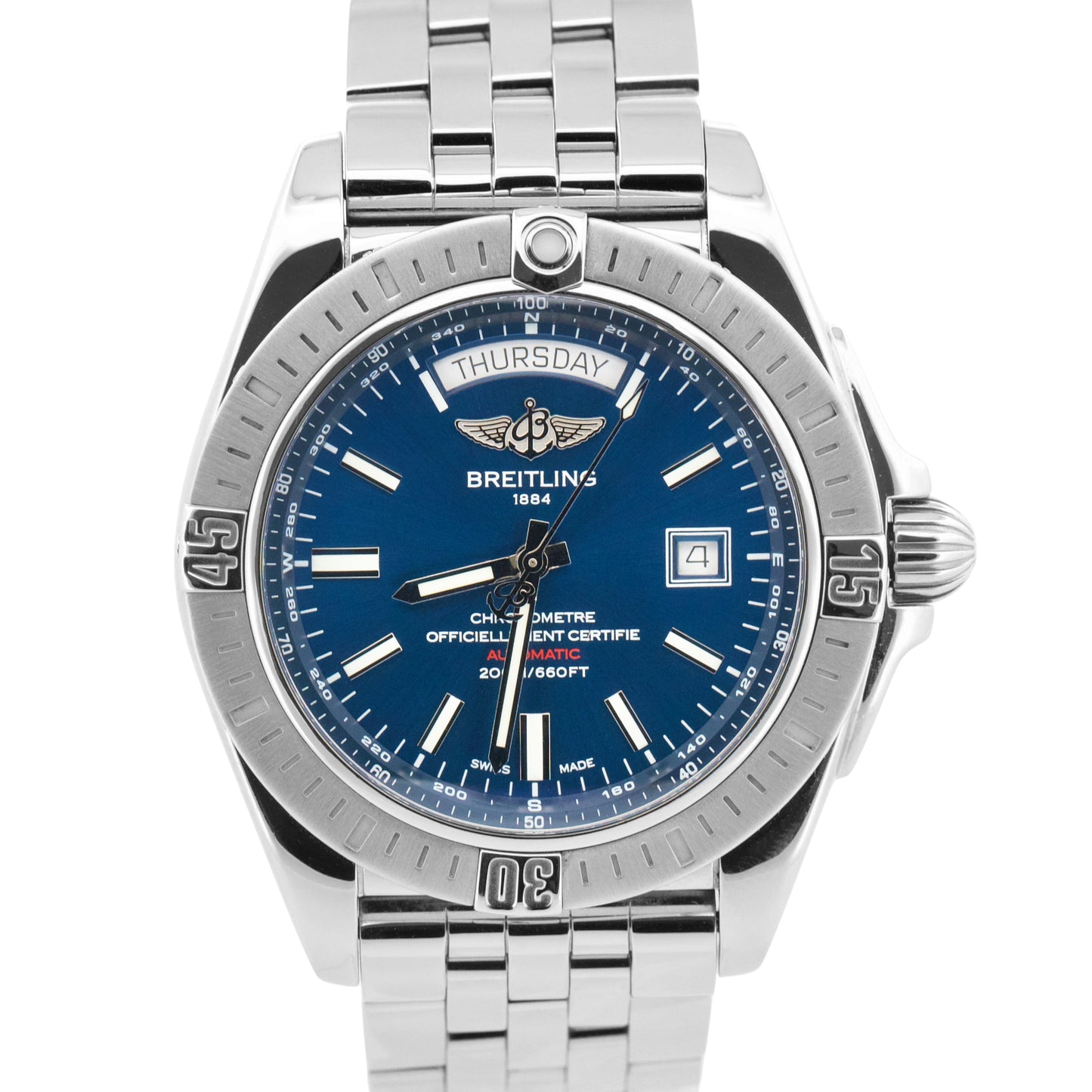 PAPERS Breitling Galactic 44mm BLUE Stainless Steel Date Watch A45320 BOX