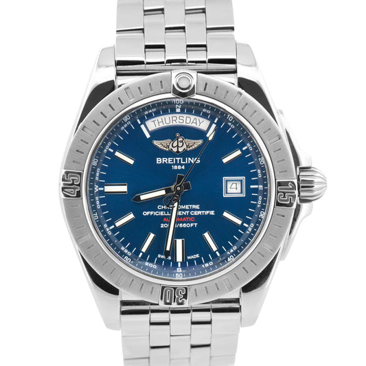 PAPERS Breitling Galactic 44mm BLUE Stainless Steel Date Watch A45320 BOX