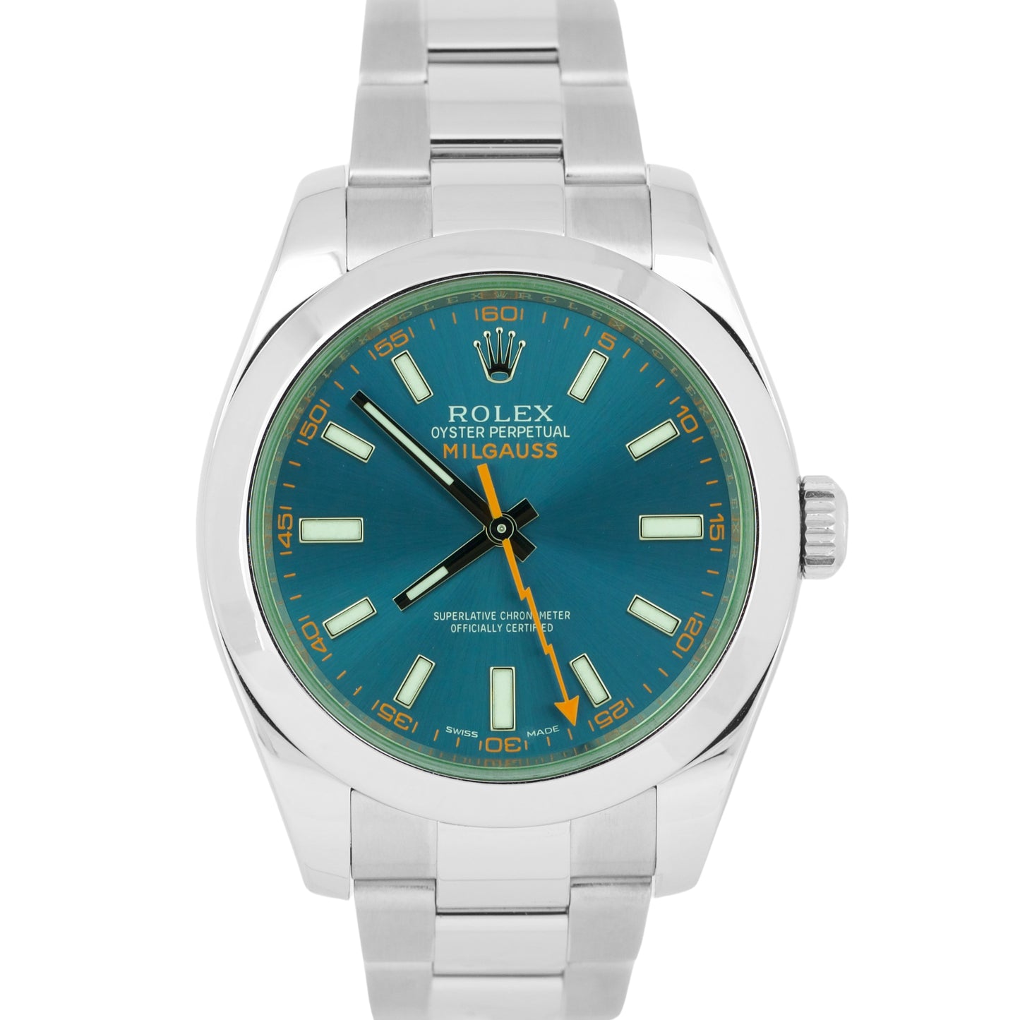 MINT 2022 Rolex Milgauss Z-Blue Green 40mm Stainless Steel Watch 116400 GV