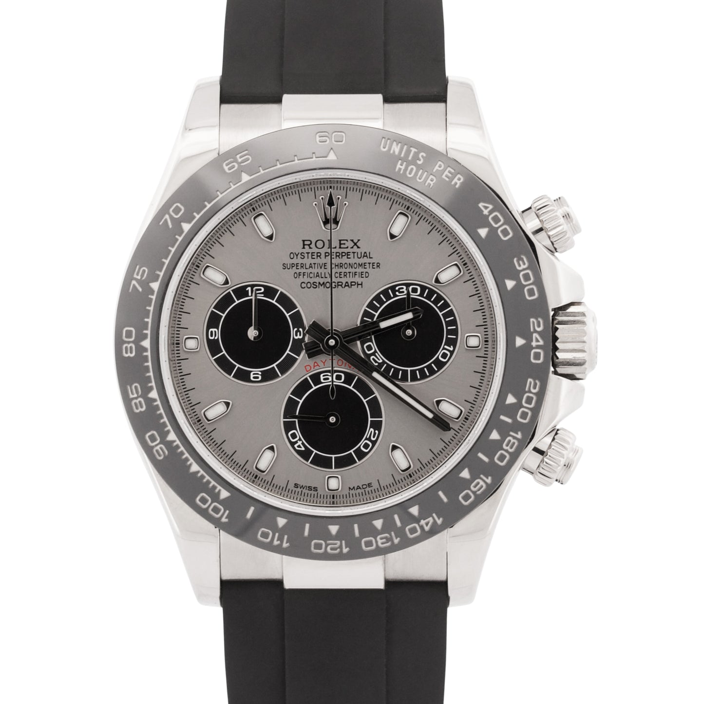 Rolex Daytona SILVER GHOST 18K White Gold Rubber Oysterflex 40mm 116519 LN BOX