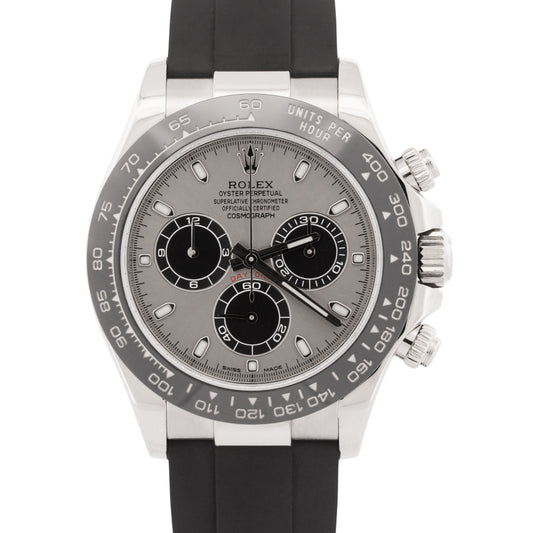 Rolex Daytona SILVER GHOST 18K White Gold Rubber Oysterflex 40mm 116519 LN BOX