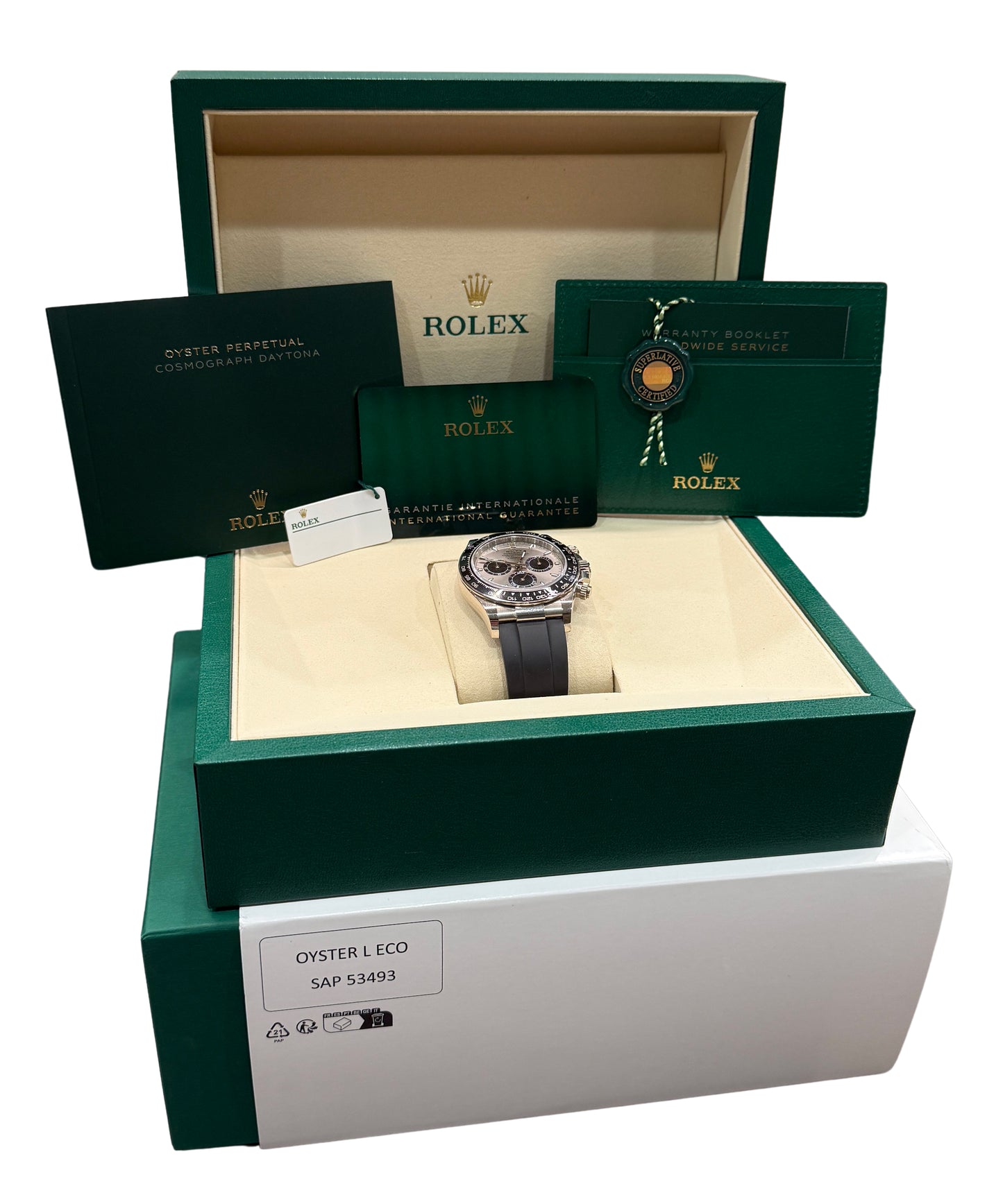 2025 Rolex Daytona 126519LN Ghost Silver 18K Gold Oysterflex 40mm Box Papers